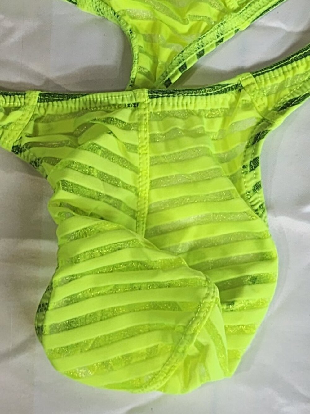 Unknown Brand Neon Lime Sheer Gray Metallic Stripe Thong Underwear Fit Like M - Picture 14 of 16
